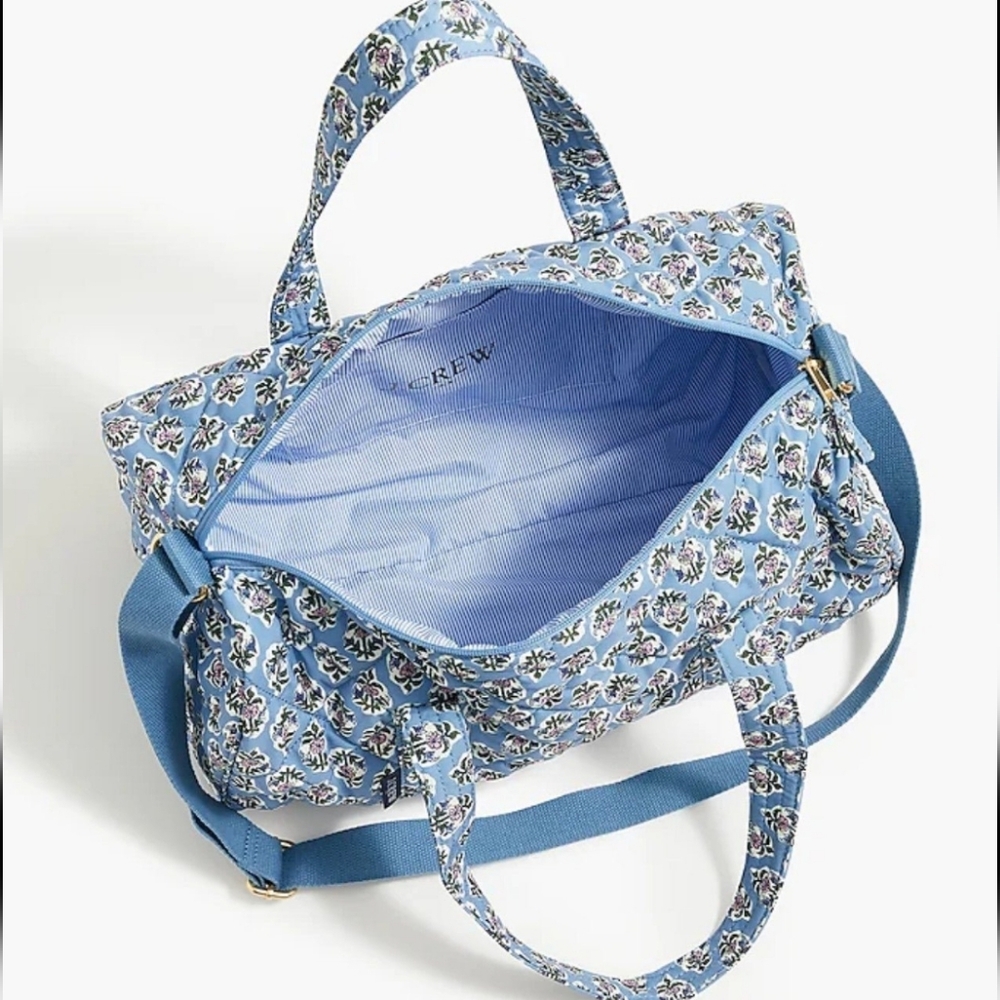 J. Crew Quilted Weekender Overnight Travel Bag Blue Floral NWT